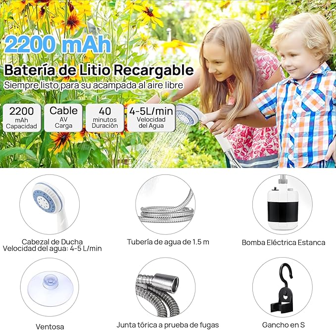 DUCHA PORTATIL RECARGABLE: Versátil y Multiusos para Todas tus Necesidades 🚙