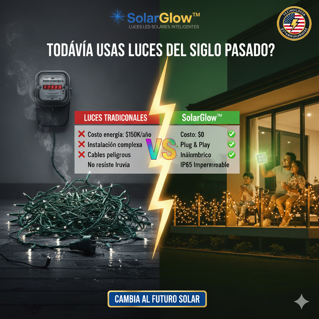 SolarGlow™ - 20 METROS con 200 LUCES LED que brillan gratis toda la noche, todos los días
