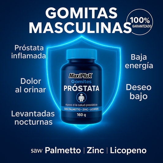 MaxiPluX™ Gomitas Masculinas para el equilibrio prostatico con Saw Palmetto, Licopenos y Zinc
