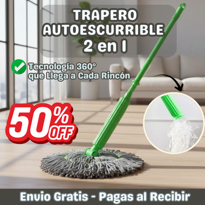 TRAPERO AUTOESCURRIBLE 2 en 1 – Tecnología 360° que Llega a Cada Rincón