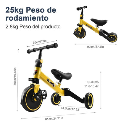 TinyRider™ – 3 modos en 1 solo diseño: Andadera, Triciclo y Bici de Equilibrio