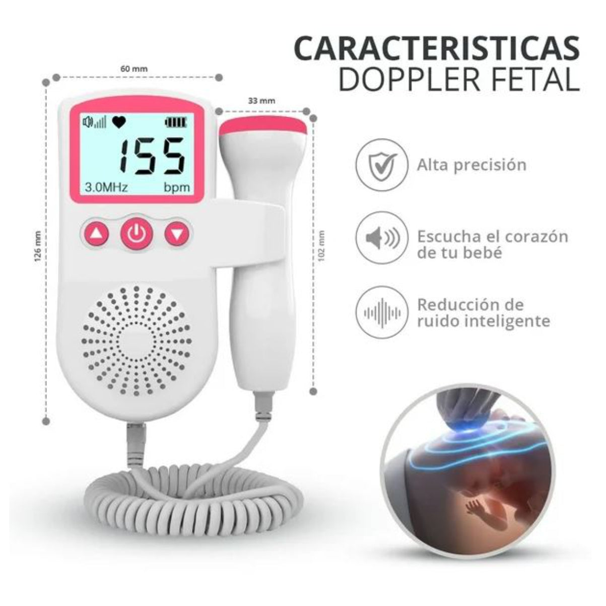 Monitor Fetal Portatil para Doppler de Grado Profesional